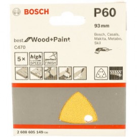Bosch 2608605149 Шлифлист по дереву на липучке 5 шт. 93х93 мм К60