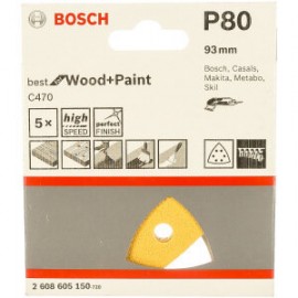 Bosch 2608605150 Шлифлист по дереву на липучке 5 шт. 93х93 мм К80
