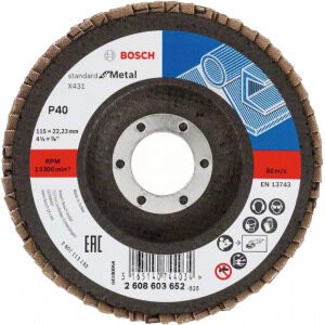 Bosch 2608603652 Круг шлифовальный лепестковый X431 Standard for Metal (115 мм; K40; угловой)