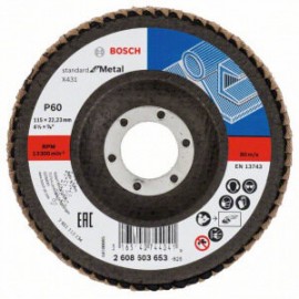 Bosch 2608603653 Круг лепестковый торцевой S.f.Metal, 115 мм, K60