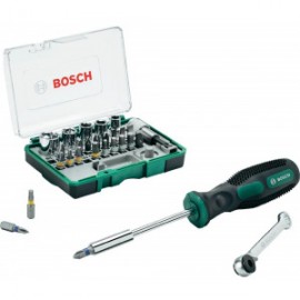 Bosch 2607017331 Мини-набор насадок-бит с ключом-трещоткой и ручной отверткой