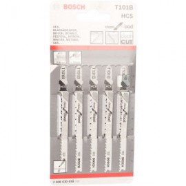 Bosch 2608630030 Пилки T101B 5 шт. для лобзиков (74 мм; хвостовик с 1 упором; чистый пропил; HCS)