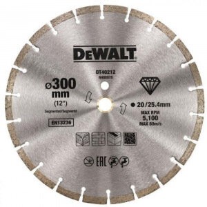 Круг алмазный сегментированный 300х25.4/20 мм DEWALT DT40212